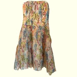Vintage Kay Unger NY Size 8 Silk Strapless Corset Fit & Flare Tree Print Dress